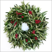 Fresh Olive Eucalyptus Holiday Wreath with Pepper Berry