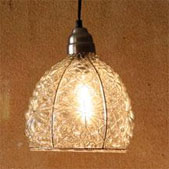 Recycled Glass Pendant Lamp w/ Wire Glass Shade