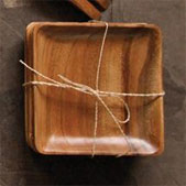 Rustic Acacia Wood Square Platters Set/4