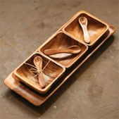 Rustic Acacia Wood Dividing Serving Tray with Spoons