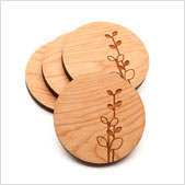 Cherry Wood Laurel Coaster Set