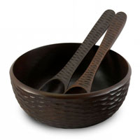 Mango Wood Serving Bowl and Servers - Chocolate