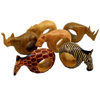 Mahogany Wood Animal Napkin Rings - Set of 6