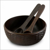 Mango Wood Serving Bowl and Servers - Chocolate