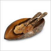 Mango Wood Carved Shell Serving Bowl + Servers