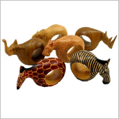 Mahogany Wood Animal Napkin Rings - Set of 6