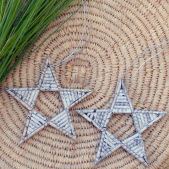 Newsprint Star Christmas Ornaments - Silver