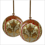 Handpainted Papier-Mache Christmas Ornaments - Set of 2