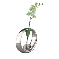 Nambe Vase-Globe Bud Vase W/Silk Orchid - 7 In Dia