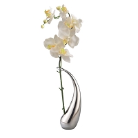 Nambe Vase-Elbo Bud Vase W/Silk Orchid - 8 In Ht X 3.5