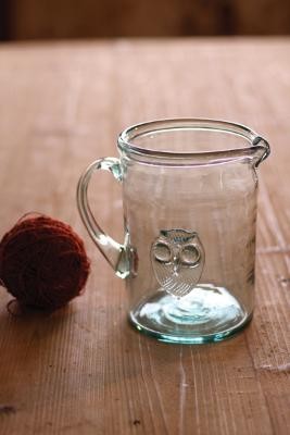 Recycled Glass Owl Pitcher